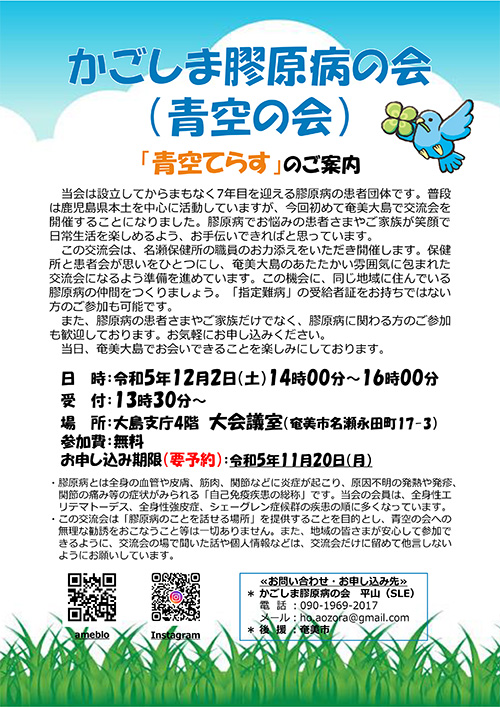 かごしま膠原病の会（青空の会）「青空てらす」について